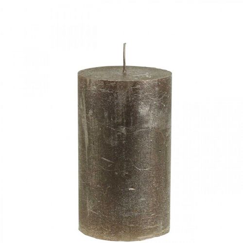 Product Pillar candles, set of 4, solid-colored metallic copper-brown, 70x120mm - Elegant decorative candles with long burning time