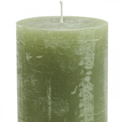 Product Solid-color pillar candles, olive green, 70×120mm - Long burning time 53h, set of 4, marbled for decoration and Advent