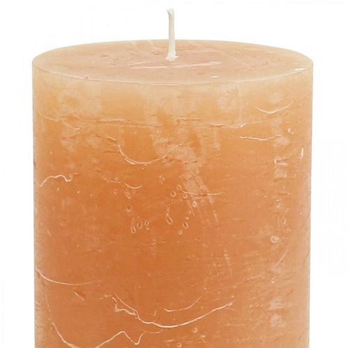 Product Orange Peach pillar candles 70x120mm, colored throughout, long burning time, set of 4 for Advent decoration