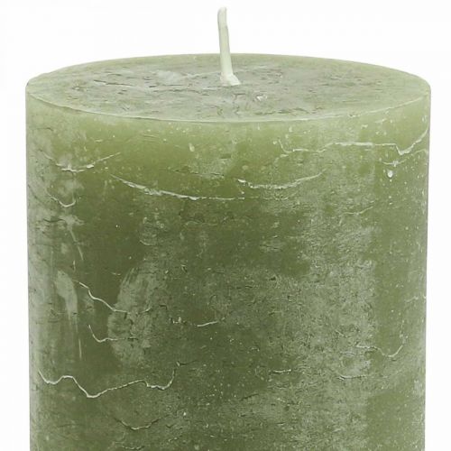 Product Solid-colored olive green pillar candles, 85x120mm, 2 pieces, for Advent wreaths and table decorations