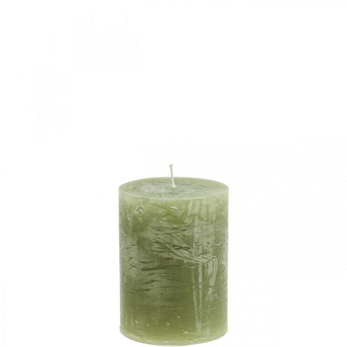 Product Solid-colored olive green pillar candles 60×80mm, pack of 4, for decoration &amp; Advent