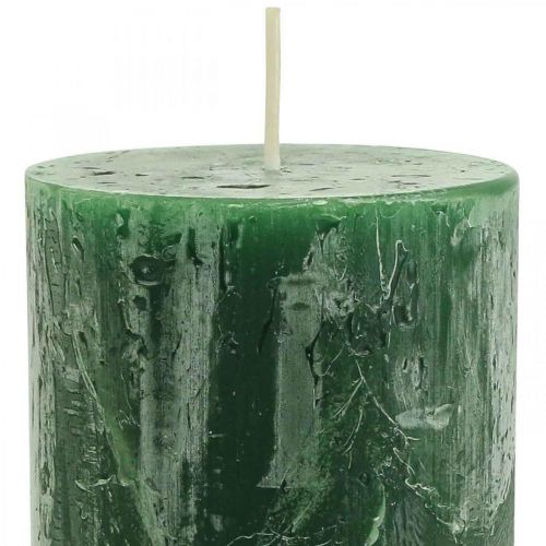 Floristik24 Solid Colored Candles Dark Green Pillar Candles 70×140mm 4 Pcs