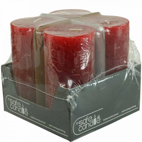 Floristik24 Solid Colored Candles Red Rustic Self-Extinguishing 70×140mm 4 Pcs