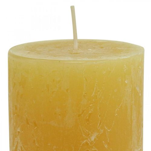 Product Rustic pillar candles, yellow dyed throughout, for Advent wreaths and lanterns, set of 4, 70/140mm