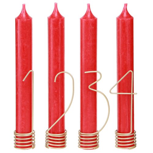 Candle decoration Advent numbers 1-4 matt gold metal H10cm 4 pcs