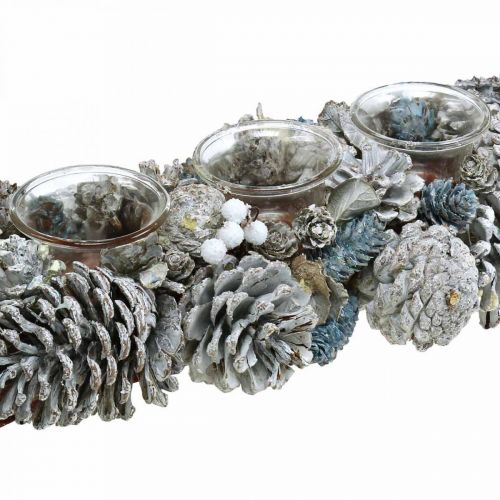 Floristik24 Candle arrangement with cones white 45cm x 15cm