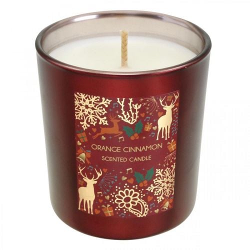 Scented candle Christmas orange, cinnamon candle glass red Ø7/ H8cm