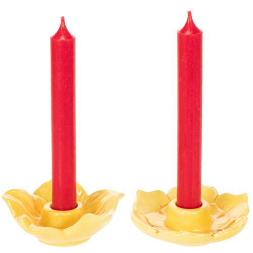 Product Ceramic taper candle holders, decorative flower shape for stylish table decoration, 11cm, 2 pieces