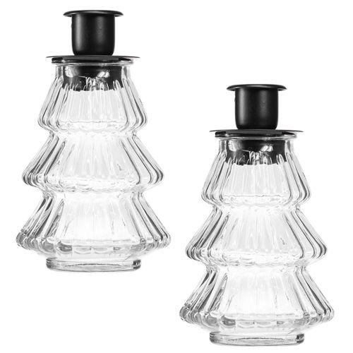 Floristik24 Candle holder glass for taper candles Christmas tree 13.5cm 2pcs