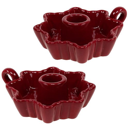Floristik24 Candle holder ceramic red Ø12cm 2pcs