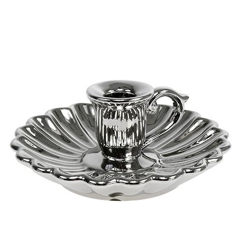 Floristik24 Candlestick Ceramic Silver Ø16cm