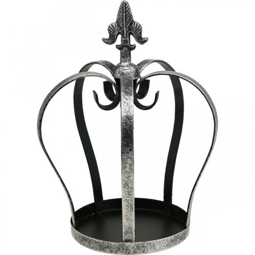 Deco crown antique silver look metal Ø18cm H26cm