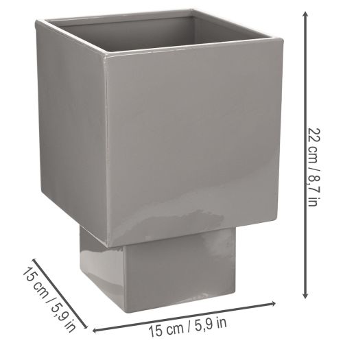 Grey cube planter with base