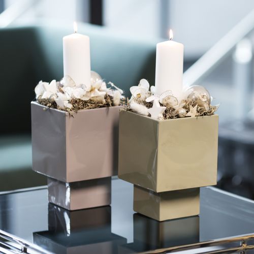 Grey cube planter with base for modern decoration, 22cm | Floristik24.ie