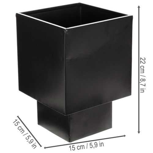 Black cube planter with base,