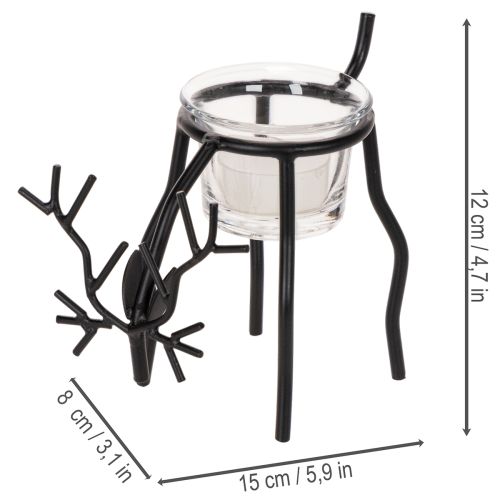 Reindeer candle holder with tealight glass, 15cm | Floristik24.ie