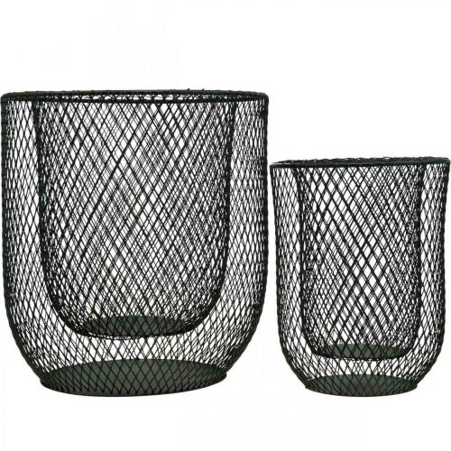 Product Candlestick black metal wire basket Ø23cm/16cm set of 2