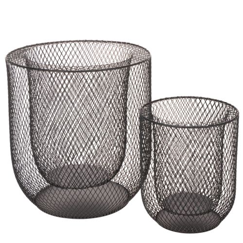 Modern candleholder Black metal basket Ø28.5/18cm Set of 2