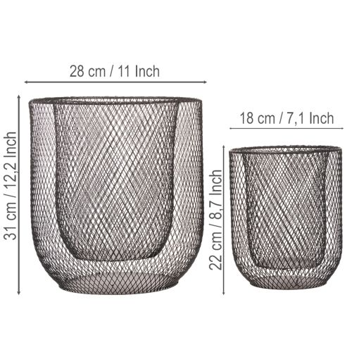 Modern candleholder Black metal basket Ø28.5/18cm Set of 2 | Floristik24.ie