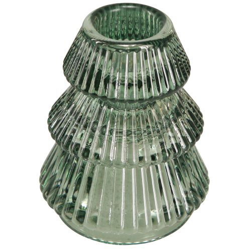 Floristik24 Candle Holder Christmas Tree Glass Candle Holder Green Ø6cm H8cm 2pcs