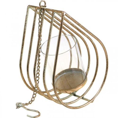 Product Lantern hanging tealight holder metal gold teardrop H22.5cm