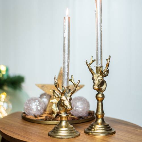 Floristik24 Candlestick antique look deer head golden metal 19.5cm