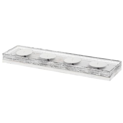 Product Candle holder white candle tray metal wood 60x15x5cm