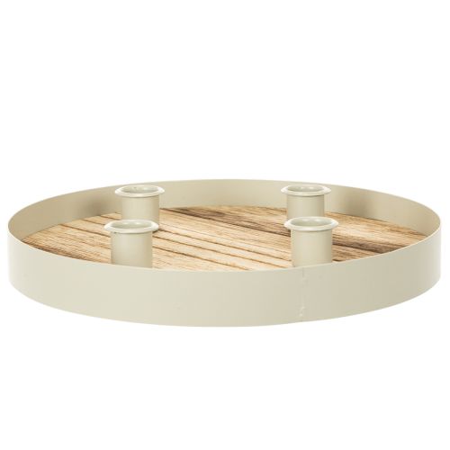 Candle holder for four taper candles, round wooden tray, 25cm | Floristik24.ie