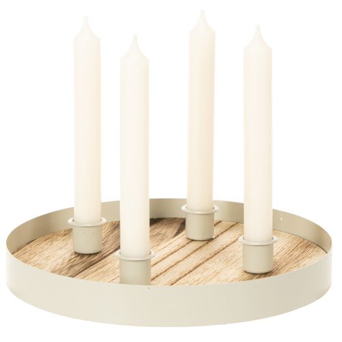 Candle holder for four taper candles, round wooden tray, 25cm | Floristik24.ie