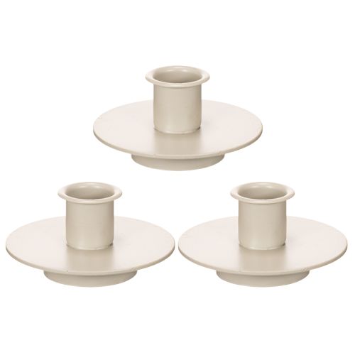 Metal candle holder in matte beige, small candlestick for taper candles, 8cm, 3 pieces | Floristik24.ie