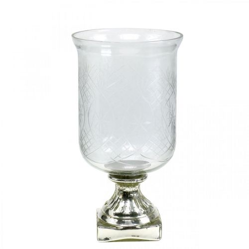 Floristik24 Lantern glass with base antique look silver Ø17cm H31.5cm