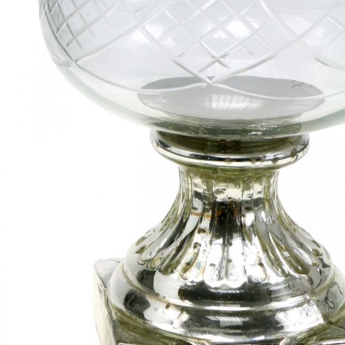 Floristik24 Lantern glass with base antique look silver Ø17cm H31.5cm