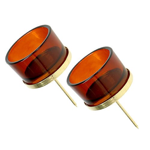 Candle holder with glass gold, brown 4pcs