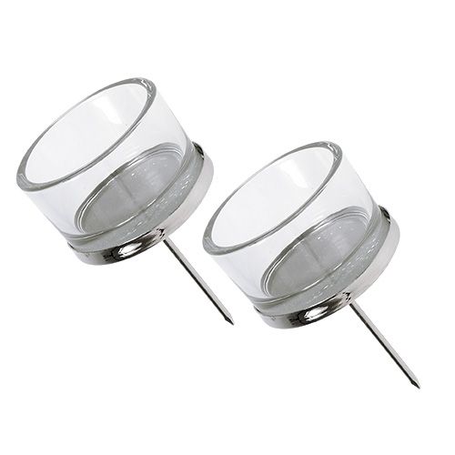Product Candle holder with glass silver 4 pcs