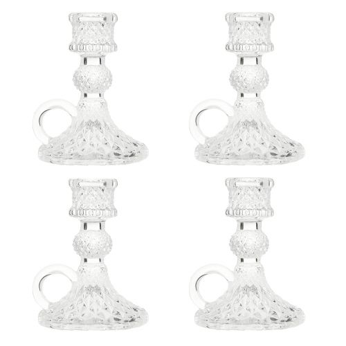 Product Candle holder with handle for taper candles glass 10.5cm clear 4pcs