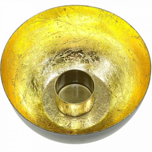 Floristik24 Candlestick Black Gold Christmas decoration Ø13cm H6.5cm