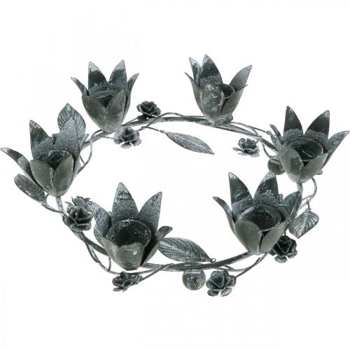 Product Candle holder flower ring metal Ø23cmH7cm gray