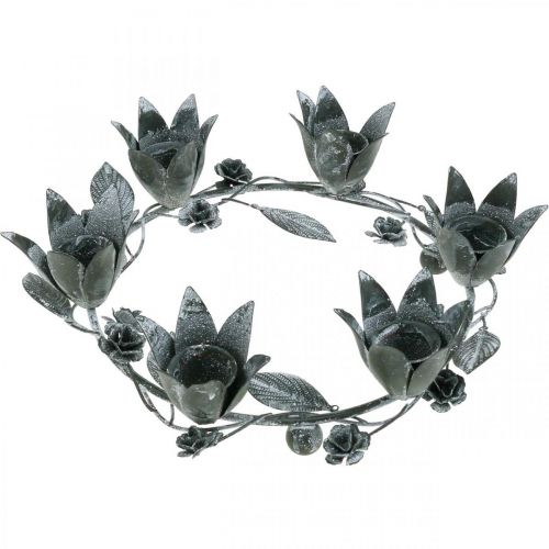 Floristik24 Candle holder flower ring metal Ø23cmH7cm gray