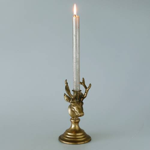 Floristik24 Candlestick antique look deer head golden metal 19.5cm