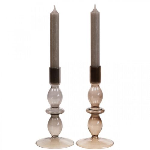 Floristik24 Candlestick glass candlestick stick candlestick 18.5cm 2pcs