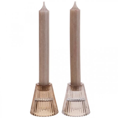 Floristik24 Candle holder glass Rod candle holder glass Ø5.5cm H6.5cm 2pcs