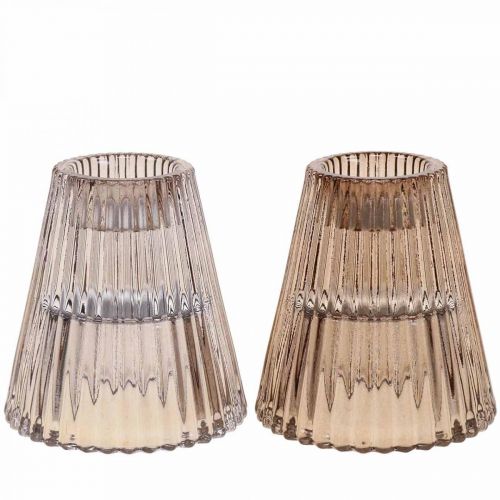 Floristik24 Candle holder glass Rod candle holder glass Ø5.5cm H6.5cm 2pcs