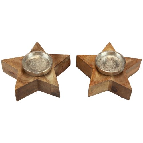 Candle holder wooden tealight holder star 15x15x5cm 2pcs