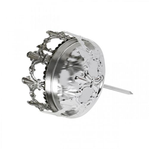 Floristik24 Candle decoration crown, tealight holder to stick, Advent decoration silver Ø5.5cm 4pcs