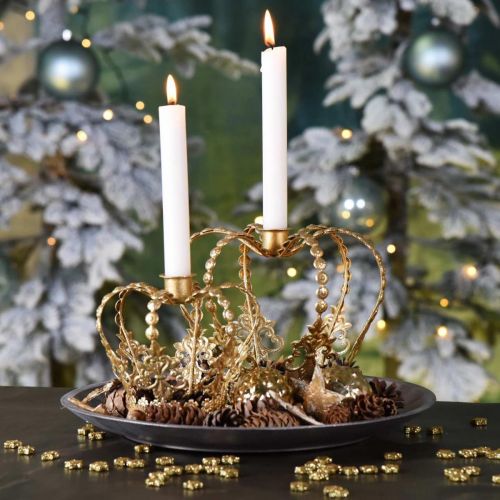 Product Candlestick crown, table decoration, Advent, metal crown Golden Ø14cm H13cm