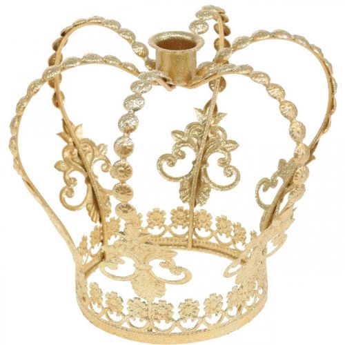 Crown with candle holder, decoration for Christmas, metal decoration, decorative crown golden Ø19.5cm H16cm