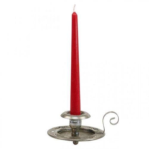 Product Candle holder metal candle plate with handle silver Ø12cm