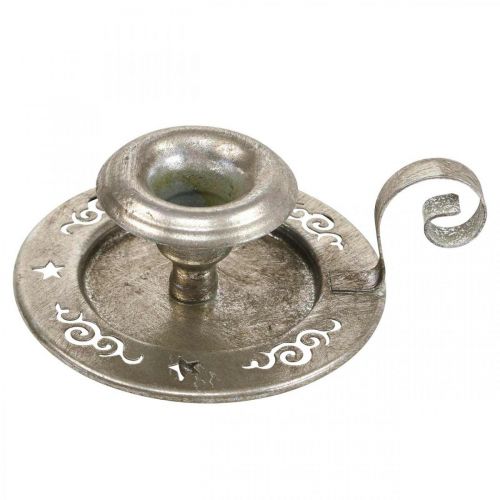 Floristik24 Candle holder metal candle plate with handle silver Ø12cm