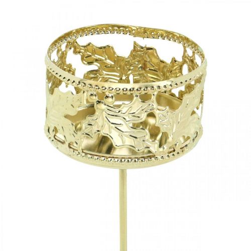 Tealight holder to stick, Advent decoration, candle holder holly decor Golden Ø5.5cm 4pcs