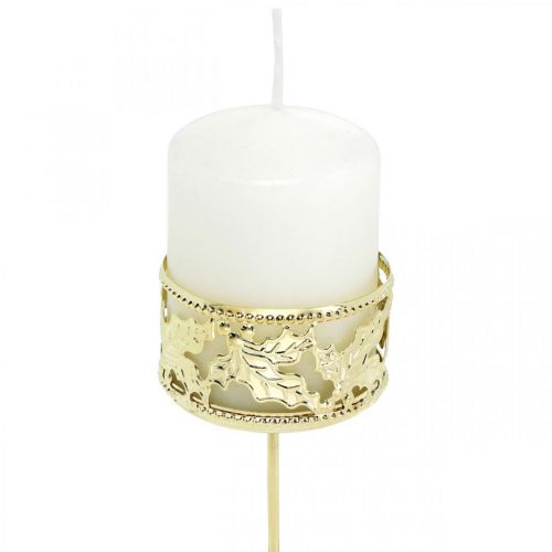 Floristik24 Tealight holder for sticking, Advent decoration, candle holder holly decor golden Ø5.5cm 4 pcs